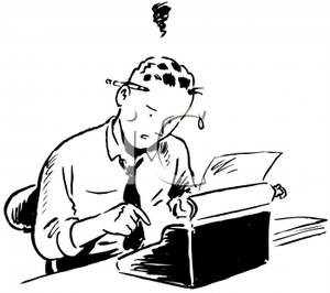 A_Retro_Cartoon_Reporter_Typing_and_Having_a_Brainstorm_Royalty_Free_Clipart_Picture_100402-002276-858053