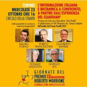Italia-Inghilterra, il giornalismo italiano a confronto con l’informazione britannica. Eccezionale appuntamento mercoledì 23 alle 16 al Circolo della Stampa di&nbsp;Torino